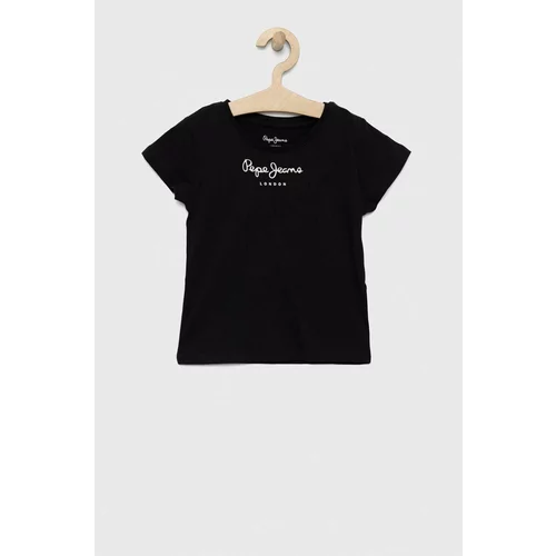 PepeJeans Otroška bombažna kratka majica Črna barva