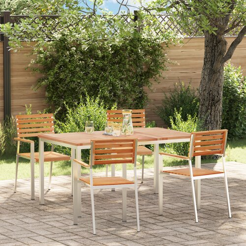 vidaXL Set za obedovanje u vrtu od 5 dijelova - Masivna tikovina, Stol za obedovanje na otvorenom 150x90x75 cm - Masivna tikovina, Složive vrtne stolice 4 kom - Masivna tikovina i čelik Cijene