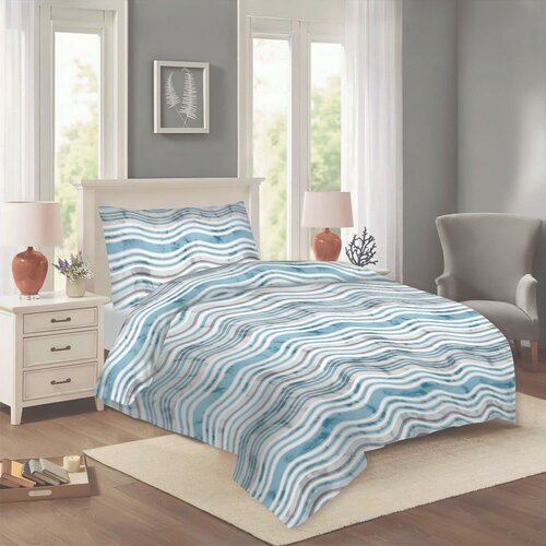 Cotton House Modra enojna bombažna posteljnina 140x200 cm Jasana – Cene