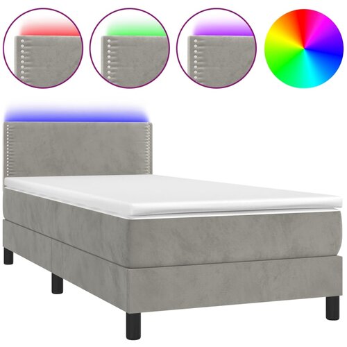 Maison Chic Box spring postelja - Vzmetna postelja z vzmetnico LED svetlo siva 100x200cm žamet SL22428, (21892212) Slike