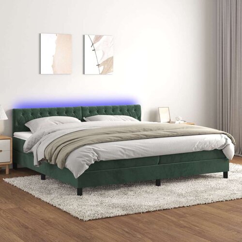  Box spring postelja z vzmetnico LED tem. zelena 200x200cm žamet, (20999448) Cene