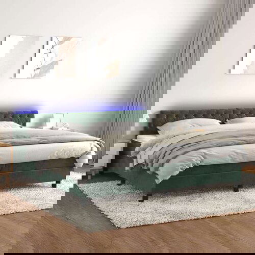  Krevet box spring s madracem LED tamnozeleni 200x200 cm baršun Cijene