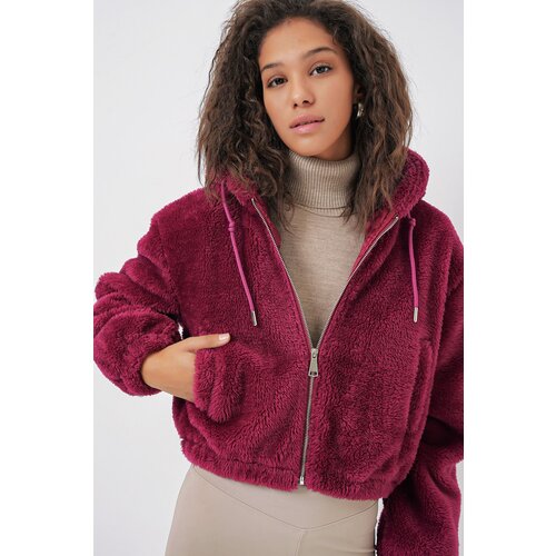 Bigdart 5193 Hooded Plush Crop Jacket - Plum Slike