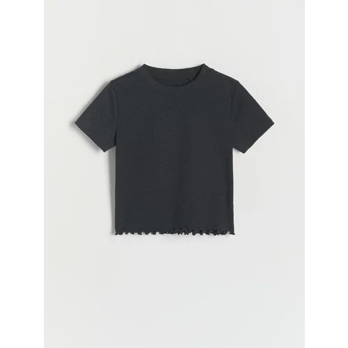 Reserved - Kratka majica kratkih rukava s peplum porubom - tamnosivo