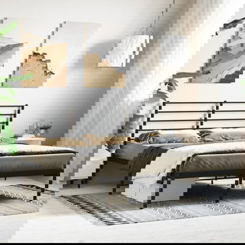 VidaXL Metalni okvir za krevet s uzglavljem crni 140x200 cm Slike