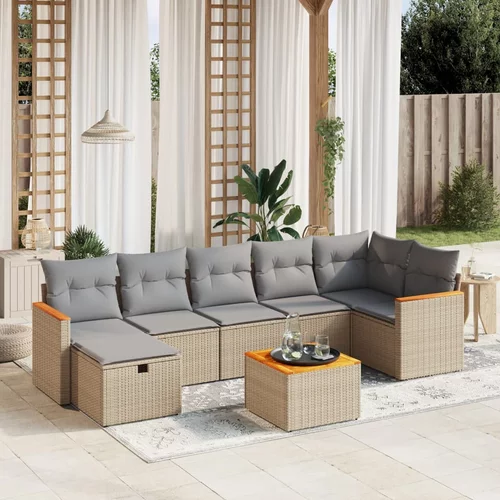 vidaXL 8-dijelni set vrtnih sofa s jastucima bež od poliratana
