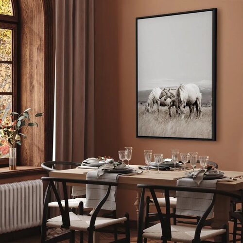  Slika - White Horses (1 Part) Vertical 40x60 U crnom drvenom okviru Slike