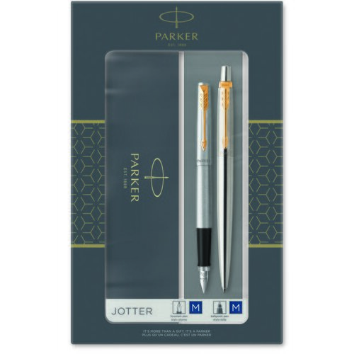 Parker poklon SET Jotter Stainless Steel GT - Hemijska olovka + Nalivpero Slike