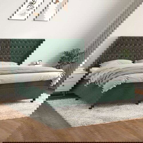 vidaXL Krevet s oprugama i madracem tamnozeleni 180x200 cm baršunasti Cene