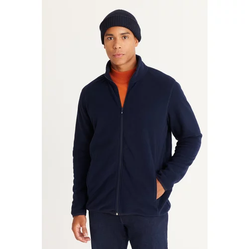 AC&Co / Altınyıldız Classics Men's Navy Blue Anti-pilling Anti-Pilling Standard Fit Bato Collar Sweatshirt Fleece Jacket.