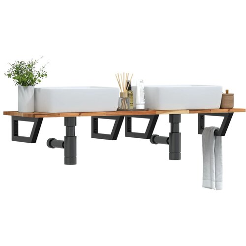 VidaXL Zidna polica za umivaonik od čelika i masivnog bagremovog drva Slike