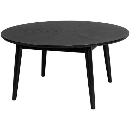 White Label Črna okrogla klubska mizica v hrastovem dekorju &oslash; 80 cm Fabio &ndash; Cene