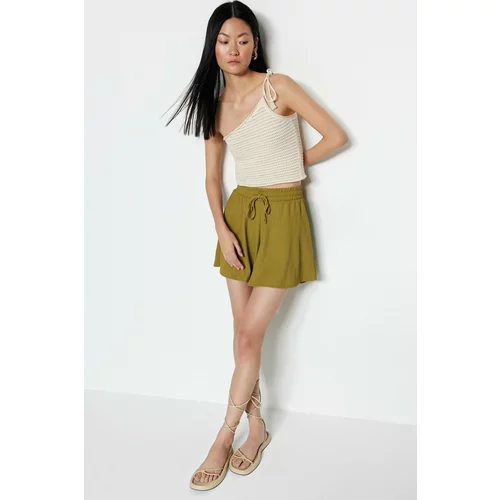 Trendyol Oil Green Relaxed Fit Normal Waist Crescent Knitted Shorts