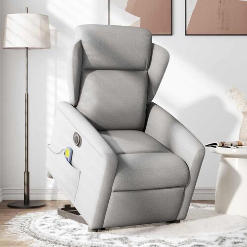 Maison Chic Električni masažni naslanjač - Relax naslanjač s funkcijo vstajanja siv blago, (22042596) Slike