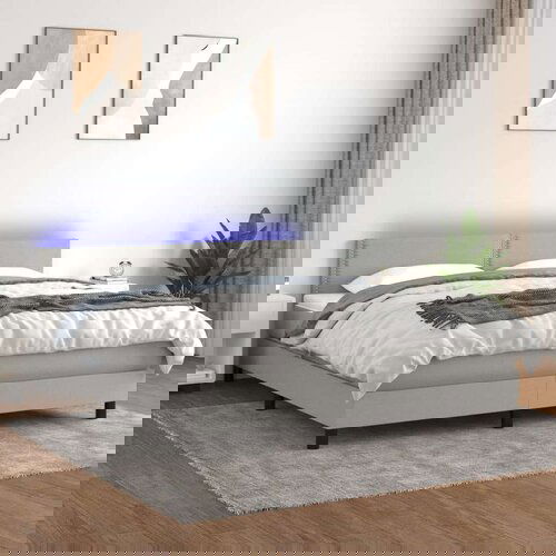  Box spring postelja z vzmetnico LED sv. siva 160x200 cm blago, (20938121) Cene