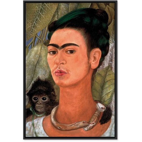  Slika - Frida Kahlo &amp;ndash; Self-Portrait with Monkey 40x60 U crnom drvenom okviru Slike