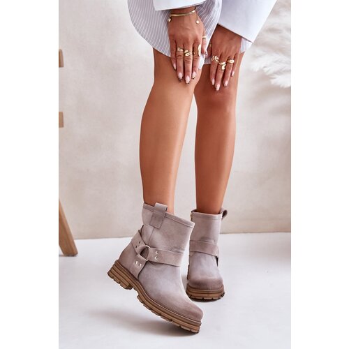Kesi Suede women&amp;#039;s ankle boots with flat heel Lewski Cappuccino Slike