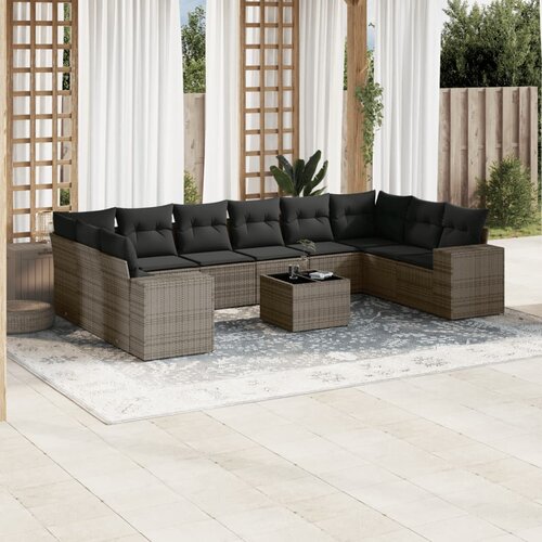 vidaXL 11-dijelni set vrtnih sofa od poliratana s jastucima sivi Cijene