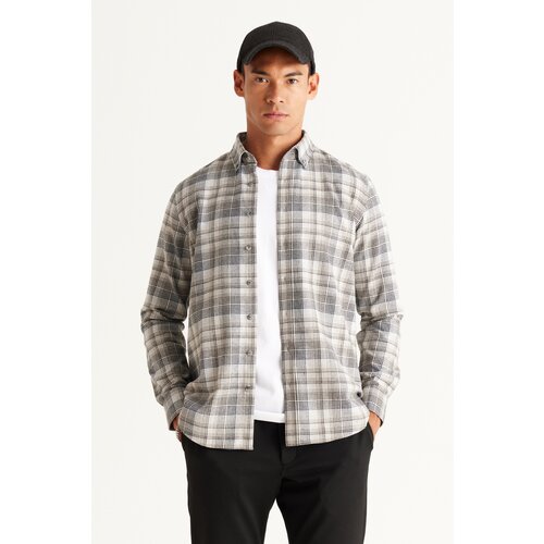 ALTINYILDIZ CLASSICS Men's Grey-White Slim Fit Slim Fit Buttoned Collar Cotton Checkered Flannel Lumberjack Shirt Slike