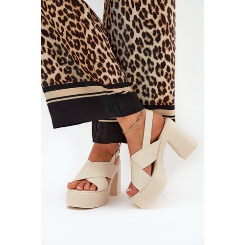 Boto Ladies Sandals On Heel And Platform Made Of Eco Leather Light Beige Annavin Slike
