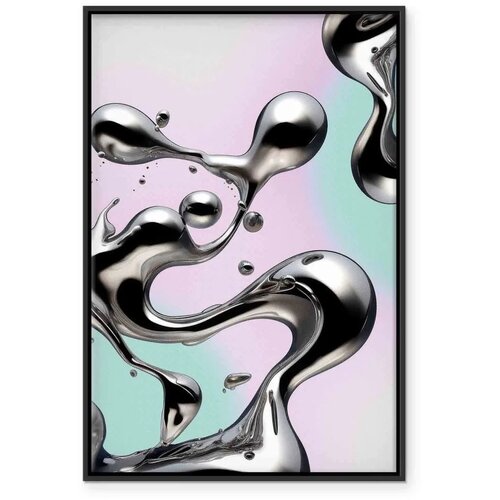  Slika - Metallic Fluidity - Abstract Silver Forms on a Mint-Purple Background 40x60 Cene