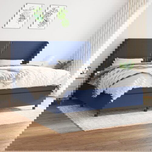  The Living Store Box spring postelja z vzmetnico modra 160x200 cm blago - Box Spring Postelja, (21501224) Slike