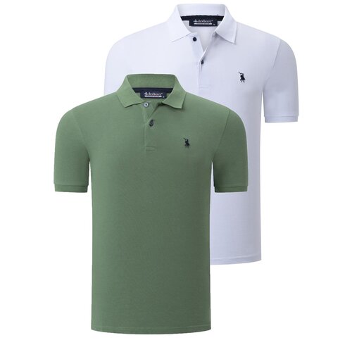 Dewberry DUAL SET T8561 MENS TSHIRT-WHITE-OUTDOOR KHAKI Slike