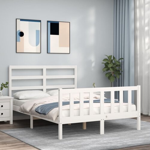 vidaXL Posteljni okvir z vzglavjem bel 4FT trden les Cene