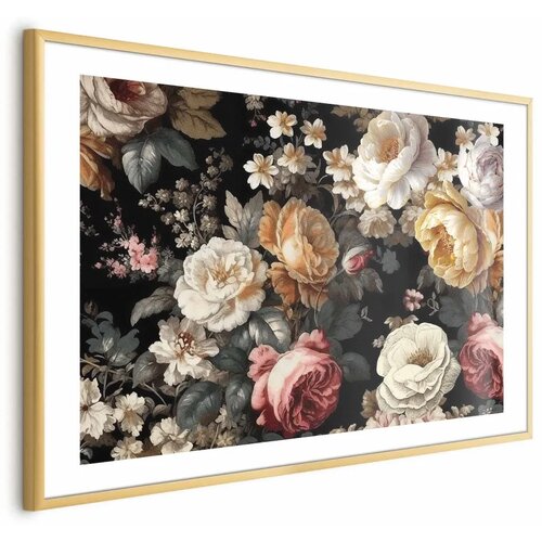  Plakat Colorful Flowers on a Black Background 42x29.7 Zlatni okvir s margom Cene
