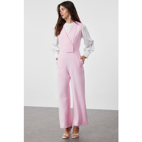 Trendyol Pink Pearl Detailed Wide Leg Woven Jumpsuit Cene