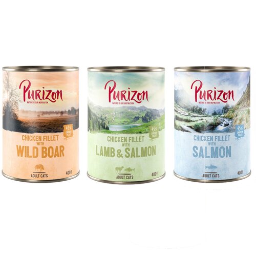 Purizon Adult 6 x 400 g - bez žitarica - Mije&amp;scaron;ano pakiranje (2 x divlja svinja, 2 x losos, 2 x janjetina) Slike