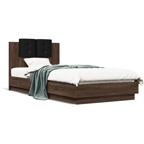 VidaXL Okvir za krevet s uzglavljem smeđa boja hrasta 90x200 cm drveni Slike