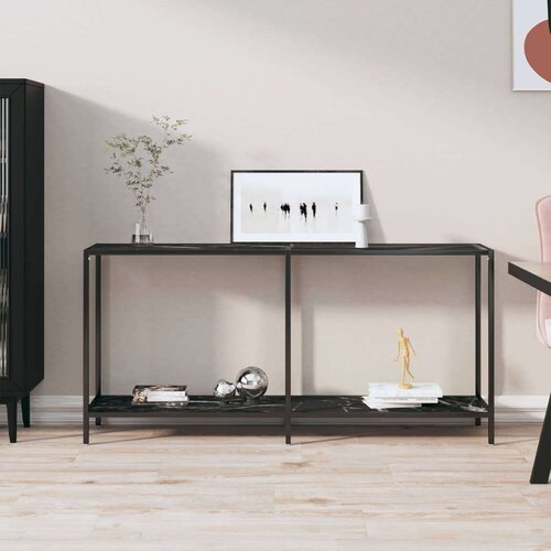  Konzolni stol crni 160 x 35 x 75 5 cm od kaljenog stakla Slike