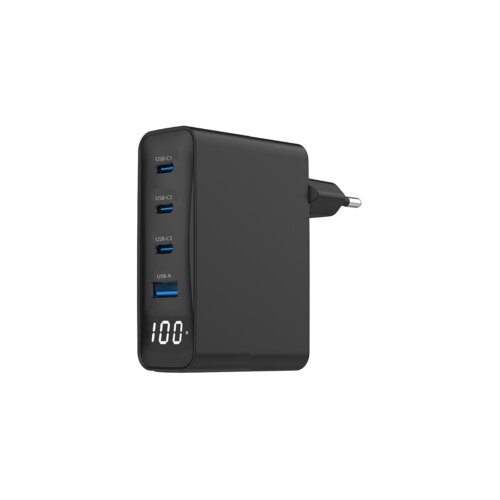  USB punjač 3xType-C + USB-A , 4-port 100W GaN USB fast charger, LCD, black, GEMBIRD, TA-UC-PDQC100LCD-01-BK Slike