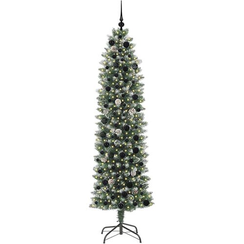 VidaXL Umjetno vitko božićno drvce s stalakom Zelena i bijela 210 cm Slike