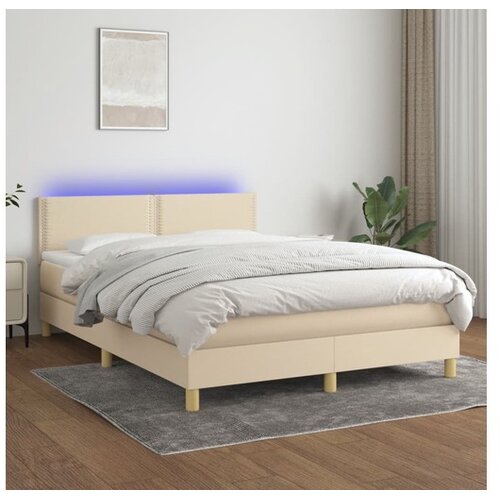  Box spring postelja z vzmetnico LED krem 140x200 cm blago Cene