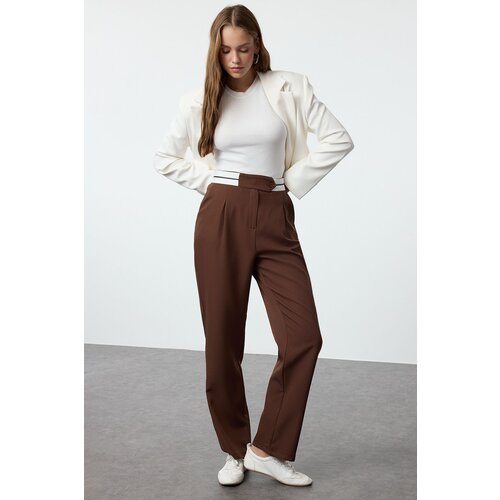 Trendyol Brown Wide Leg/Wide Leg Woven Waist Detailed Trousers Slike