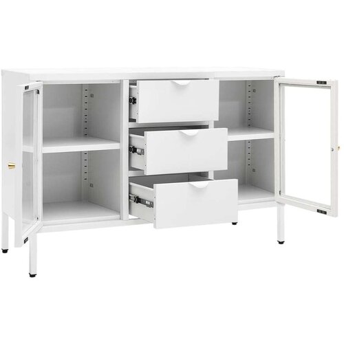 VidaXL Stranska omarica bela 105x35x70 cm jeklo in kaljeno steklo Slike