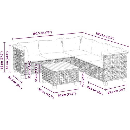 6-dijelni set vrtnih sofa s jastucima bež od poliratana 55 x 55 x 36 cm Slike