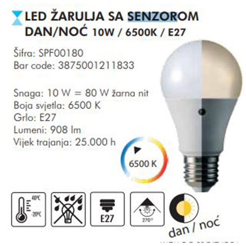 Sparx LED sijalica sa senzorom 10W/E27/6500K Slike