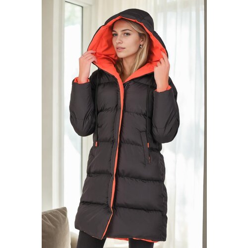 Dewberry Z6687 WOMEN'S COAT-BLACK-LIGHT ORANGE Cijene