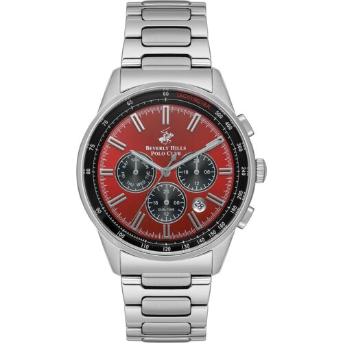 Beverly Hills Polo Club Muški ručni sat, Kvarcni mehanizam, 43mm, Crveno kućište, Srebrne boje, BP3551X.380 Cene