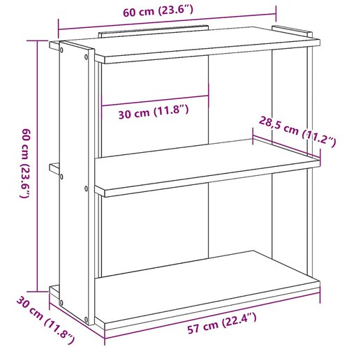  Regal za knjige s 3 razina boja hrasta 60x30x60 cm drveni Slike