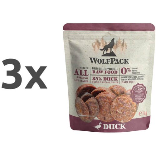 WolfPack Barf surova hrana v obliki medaljonov, raca - 1 kg (20 x 50 g) 3 x 1 kg Cene
