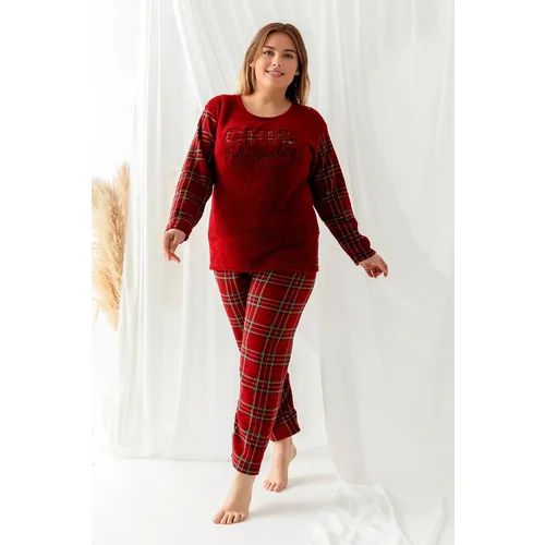 Trendyol Curve Burgundy Plaid Patterned Patterned Knitted Pajamas Set