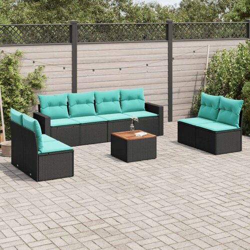 Vrtna garnitura - 9-dijelni set vrtnih sofa od poliratana s jastucima crni - Crna 1 Cijene