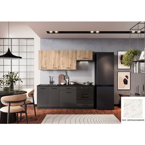 Stolkar KUHINJSKI BLOK ANIKA 200 CM - GRAFIT SIVA/ARTISAN HRAST-Kritstalni marmor Cijene