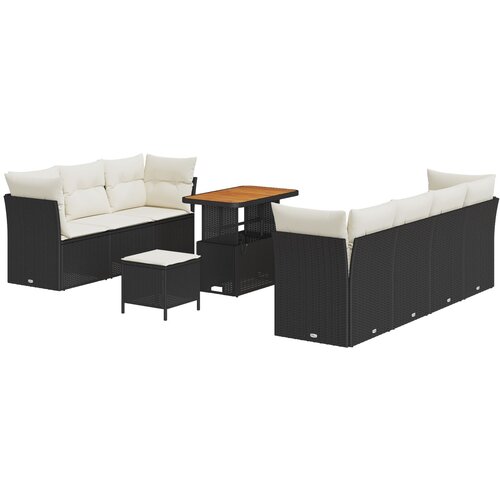 VidaXL set vrtnih sofa od 10 dijelova s jastučićima crni poli ratan akacija, set vrtnih blagovaonica od 3 dijela s jastučićima crni poli ratan akacija Slike