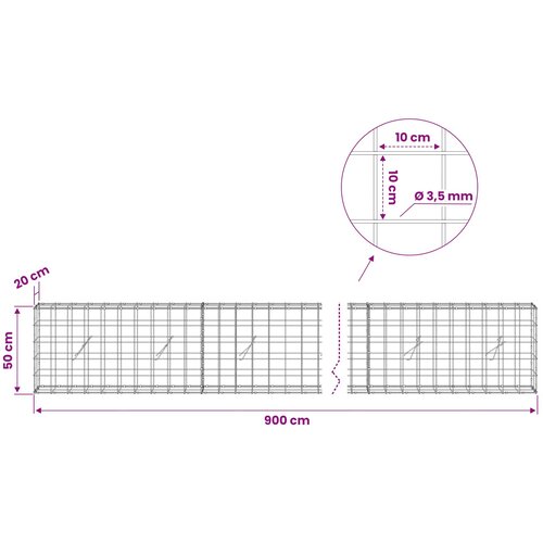  Gabion s žicom debljine 3,5 mm i mrežom 10x10 cm 900x20x50 cm Slike