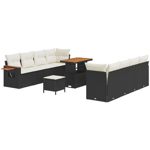 VidaXL 11-delna vrtna sofa set z blazinami Črn Poli ratan Akacija, 3-delni vrtni jedilni set z blazinami Črn Poli ratan Akacija Slike
